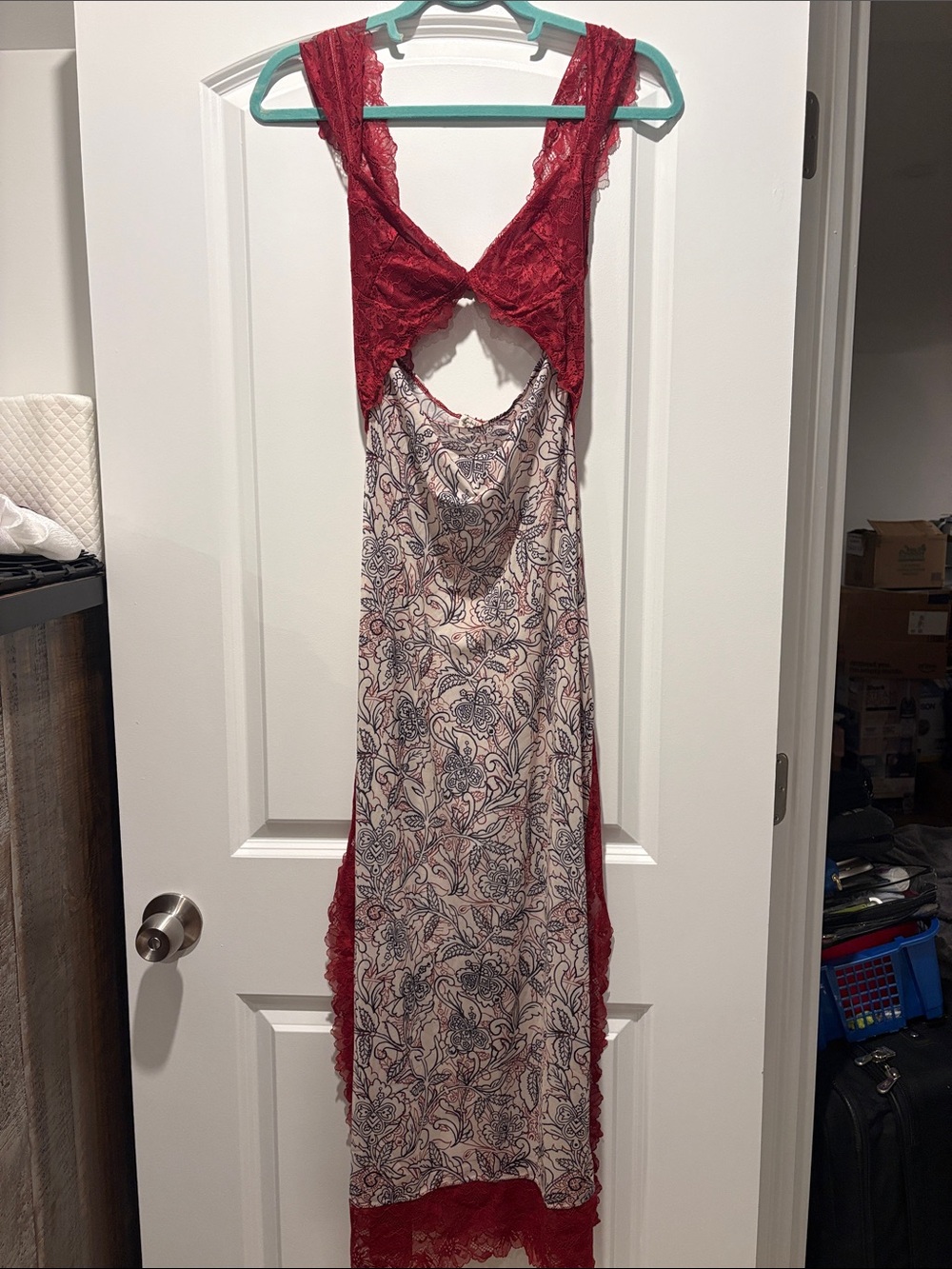 Free People Red suddenly fine Lace-Trim Floral sheer Slip Dress - Picture 1 of 9